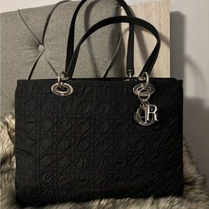 Christian Dior Cannage Lady Dior tote bag in black nylon. **Steal Price!!!**